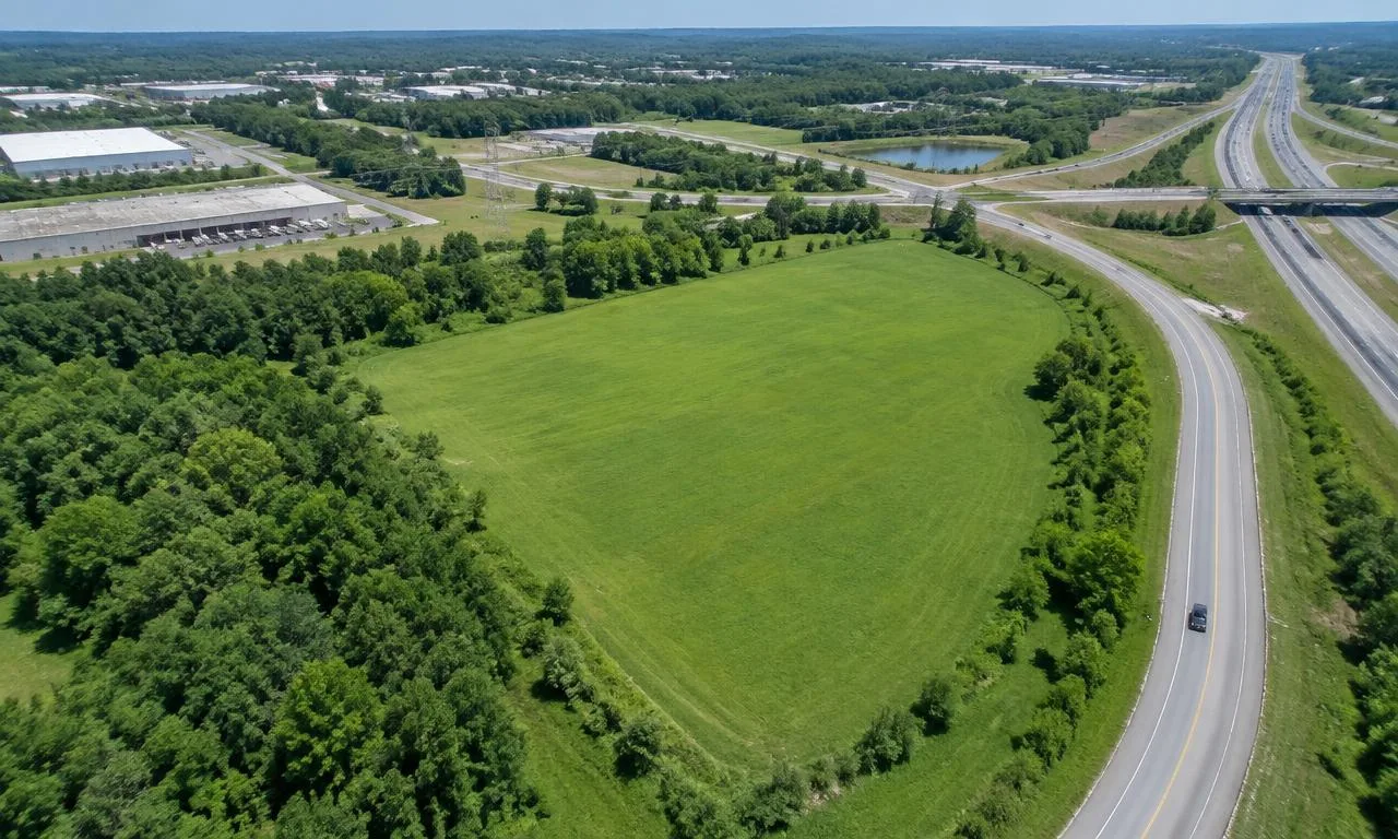 Aerial view of commercial land beside a highway